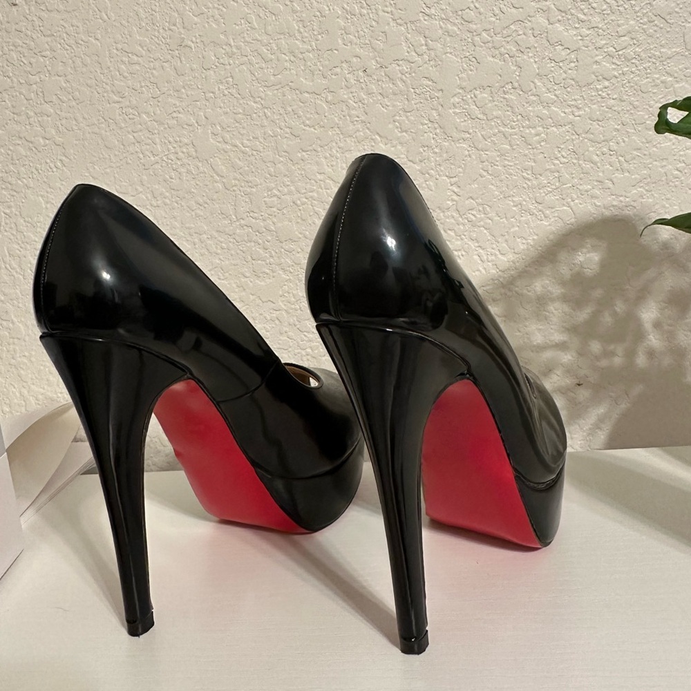 Christian Louboutin Fetish Peep 130 Black Patent Platform Sandal Heel Pump - Picture 7 of 10